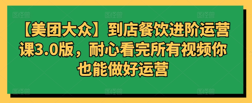 【美团大众】到店餐饮进阶运营课3.0版，耐心看完所有视频你也能做好运营-轻松搞定副业 - 高效赚钱方法和建议