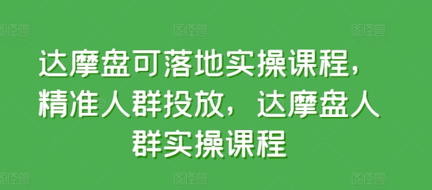 达摩盘可落地实操课程，精准人群投放，达摩盘人群实操课程-轻松搞定副业 - 高效赚钱方法和建议