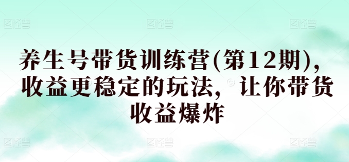 养生号带货训练营(第12期)，收益更稳定的玩法，让你带货收益爆炸-轻松搞定副业 - 高效赚钱方法和建议