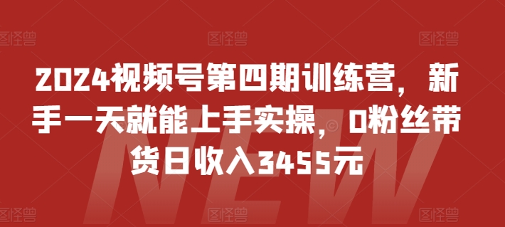 2024视频号第四期训练营，新手一天就能上手实操，0粉丝带货日收入3455元-轻松搞定副业 - 高效赚钱方法和建议