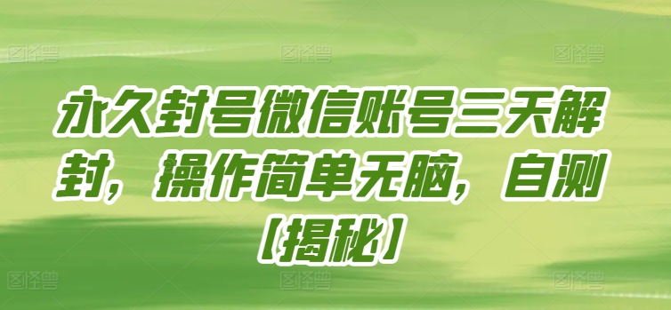 永久封号微信账号三天解封，操作简单无脑，自测【揭秘】-轻松搞定副业 - 高效赚钱方法和建议