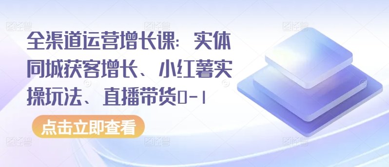 全渠道运营增长课：实体同城获客增长、小红薯实操玩法、直播带货0-1-轻松搞定副业 - 高效赚钱方法和建议