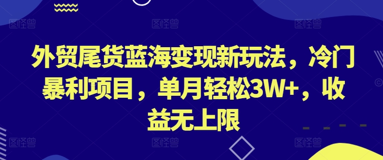 外贸尾货蓝海变现新玩法，冷门暴利项目，单月轻松3W+，收益无上限【揭秘】-轻松搞定副业 - 高效赚钱方法和建议