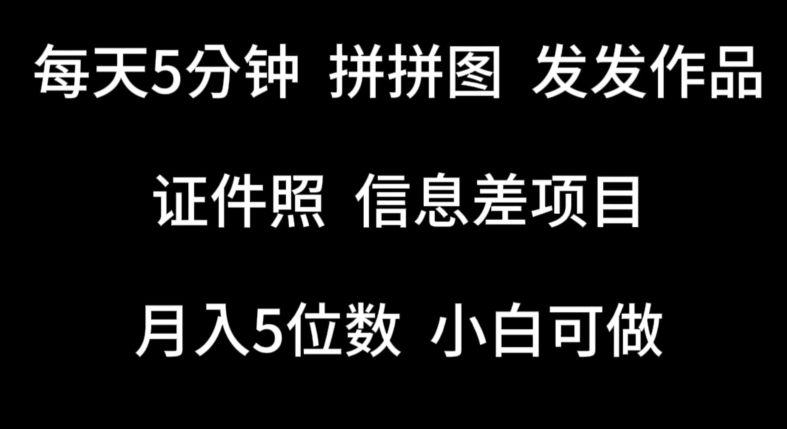 每天5分钟，拼拼图发发作品，证件照信息差项目，小白可做【揭秘】-轻松搞定副业 - 高效赚钱方法和建议