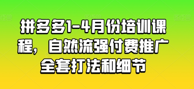 拼多多1-4月份培训课程，自然流强付费推广全套打法和细节-轻松搞定副业 - 高效赚钱方法和建议