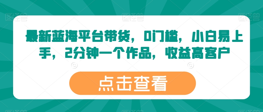 最新蓝海平台带货，0门槛，小白易上手，2分钟一个作品，收益高【揭秘】-轻松搞定副业 - 高效赚钱方法和建议