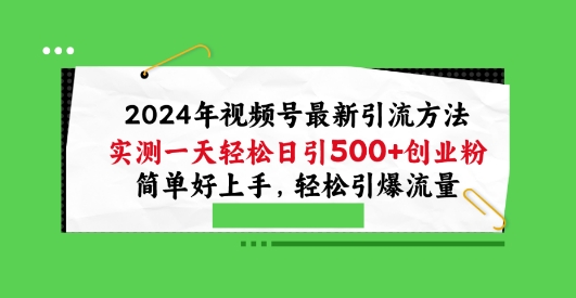 2024年视频号最新引流方法，实测一天轻松日引100+创业粉，简单好上手，轻松引爆流量【揭秘】-轻松搞定副业 - 高效赚钱方法和建议