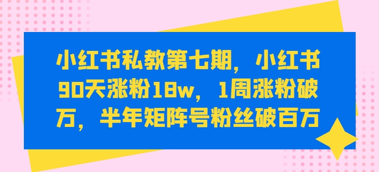 小红书私教第七期，小红书90天涨粉18w，1周涨粉破万，半年矩阵号粉丝破百万-轻松搞定副业 - 高效赚钱方法和建议