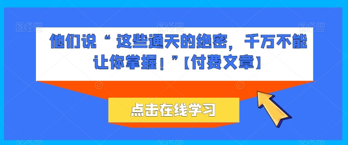 他们说 “ 这些通天的绝密，千万不能让你掌握! ”【付费文章】-轻松搞定副业 - 高效赚钱方法和建议