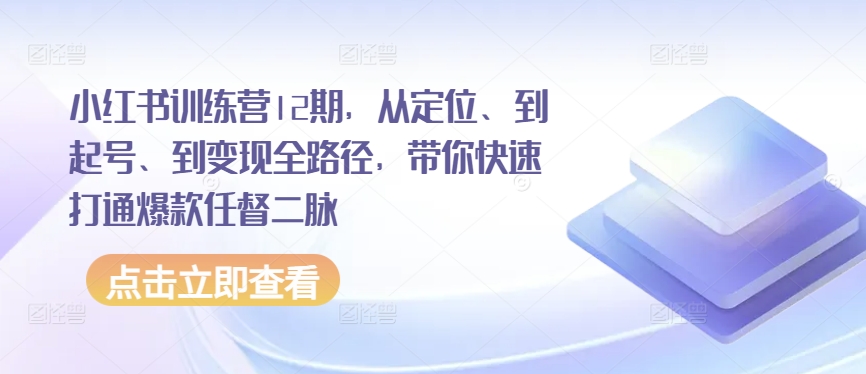 小红书训练营12期，从定位、到起号、到变现全路径，带你快速打通爆款任督二脉-轻松搞定副业 - 高效赚钱方法和建议