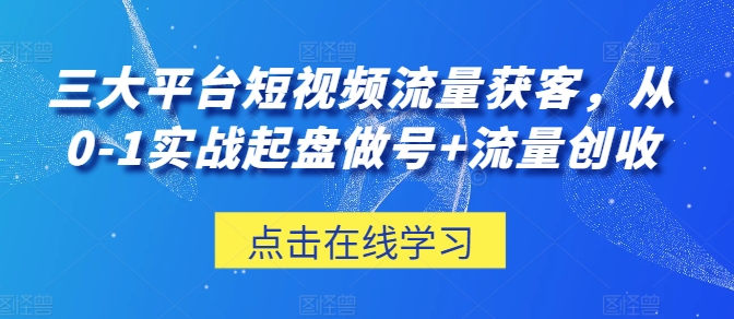 三大平台短视频流量获客，从0-1实战起盘做号+流量创收-轻松搞定副业 - 高效赚钱方法和建议