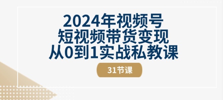 2024年视频号短视频带货变现从0到1实战私教课(31节视频课)-轻松搞定副业 - 高效赚钱方法和建议