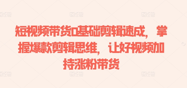 短视频带货0基础剪辑速成，掌握爆款剪辑思维，让好视频加持涨粉带货-轻松搞定副业 - 高效赚钱方法和建议