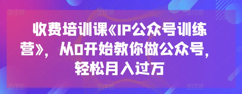 收费培训课《IP公众号训练营》，从0开始教你做公众号，轻松月入过万-轻松搞定副业 - 高效赚钱方法和建议