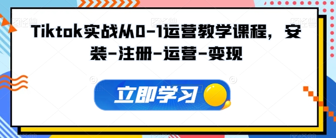 Tiktok实战从0-1运营教学课程，安装-注册-运营-变现-轻松搞定副业 - 高效赚钱方法和建议