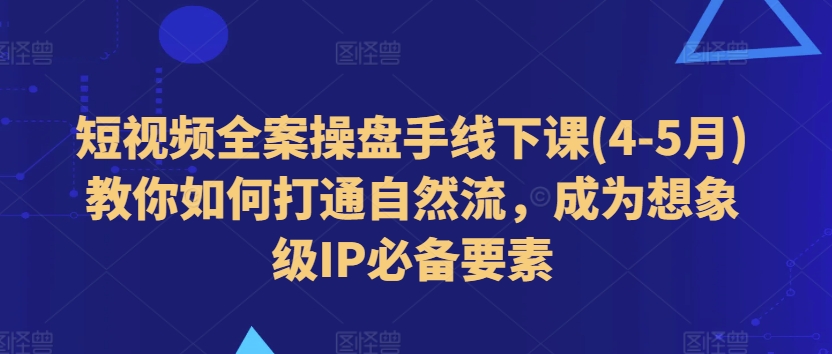 短视频全案操盘手线下课(4-5月)教你如何打通自然流，成为想象级IP必备要素-轻松搞定副业 - 高效赚钱方法和建议