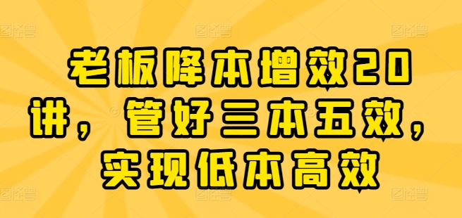 老板降本增效20讲，管好三本五效，实现低本高效-轻松搞定副业 - 高效赚钱方法和建议