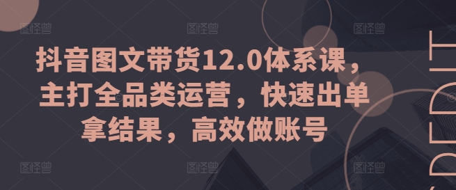 抖音图文带货12.0体系课，主打全品类运营，快速出单拿结果，高效做账号-轻松搞定副业 - 高效赚钱方法和建议