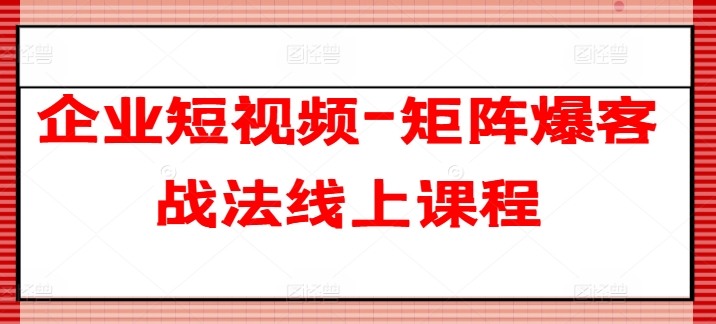 企业短视频-矩阵爆客战法线上课程-轻松搞定副业 - 高效赚钱方法和建议