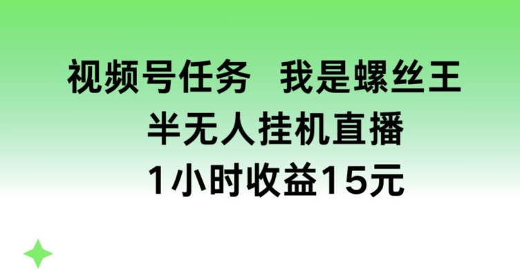 视频号任务，我是螺丝王， 半无人挂机1小时收益15元【揭秘】-轻松搞定副业 - 高效赚钱方法和建议