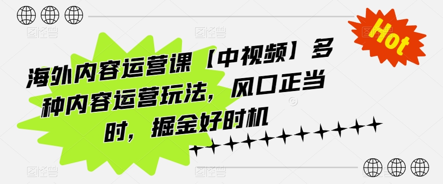 海外内容运营课【中视频】多种内容运营玩法，风口正当时，掘金好时机-轻松搞定副业 - 高效赚钱方法和建议