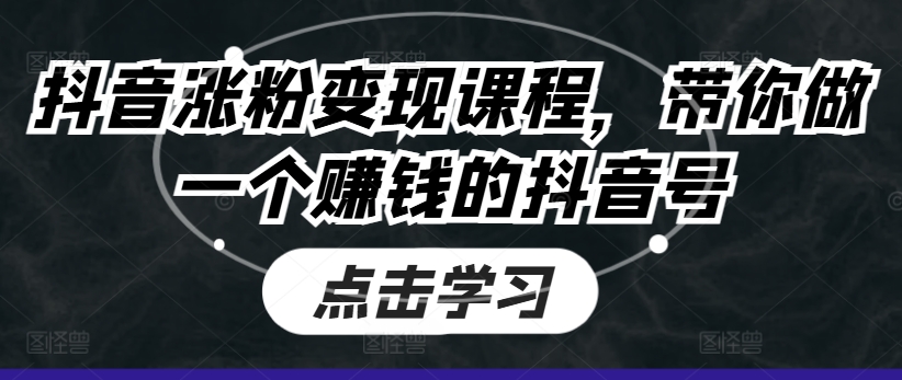 抖音涨粉变现课程，带你做一个赚钱的抖音号-轻松搞定副业 - 高效赚钱方法和建议