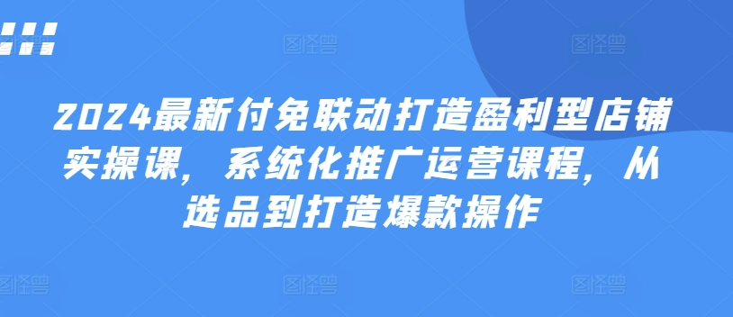 2024最新付免联动打造盈利型店铺实操课，​系统化推广运营课程，从选品到打造爆款操作-轻松搞定副业 - 高效赚钱方法和建议