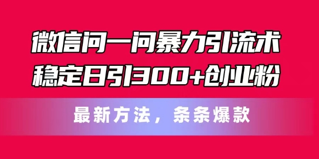 微信问一问暴力引流术，稳定日引300+创业粉，最新方法，条条爆款【揭秘】-轻松搞定副业 - 高效赚钱方法和建议
