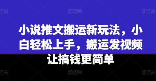 小说推文搬运新玩法，小白轻松上手，搬运发视频让搞钱更简单-轻松搞定副业 - 高效赚钱方法和建议
