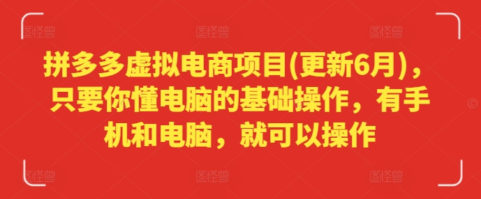 拼多多虚拟电商项目(更新6月)，只要你懂电脑的基础操作，有手机和电脑，就可以操作-轻松搞定副业 - 高效赚钱方法和建议