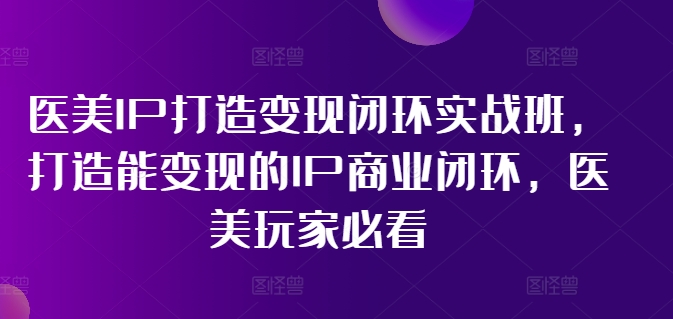 医美IP打造变现闭环实战班，打造能变现的IP商业闭环，医美玩家必看!-轻松搞定副业 - 高效赚钱方法和建议
