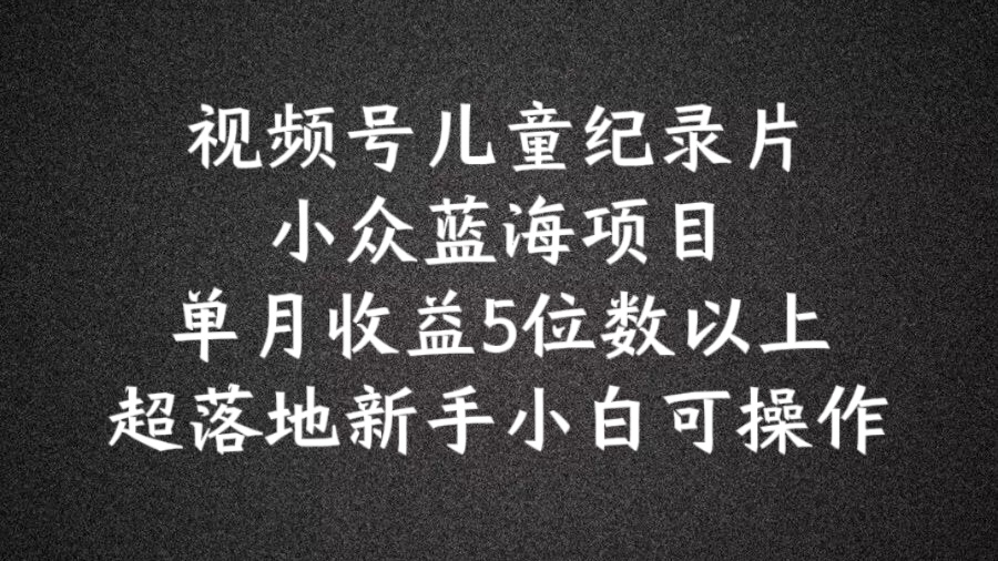 2024蓝海项目视频号儿童纪录片科普，单月收益5位数以上，新手小白可操作【揭秘】-轻松搞定副业 - 高效赚钱方法和建议