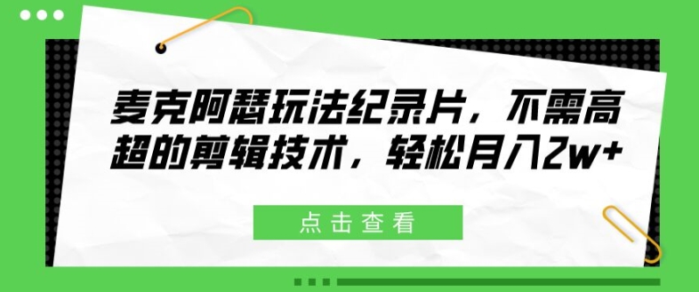 麦克阿瑟玩法纪录片，不需高超的剪辑技术，轻松月入2w+【揭秘】-轻松搞定副业 - 高效赚钱方法和建议