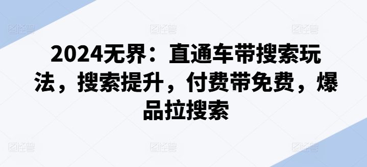 2024无界：直通车带搜索玩法，搜索提升，付费带免费，爆品拉搜索-轻松搞定副业 - 高效赚钱方法和建议