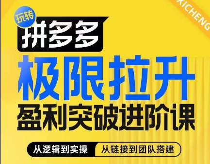 拼多多极限拉升盈利突破进阶课，​从算法到玩法，从玩法到团队搭建，体系化系统性帮助商家实现利润提升-轻松搞定副业 - 高效赚钱方法和建议