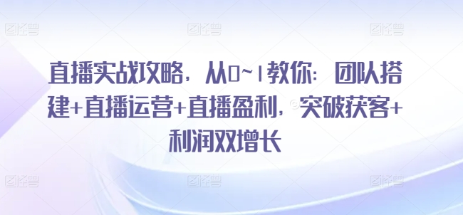 直播实战攻略，​从0~1教你：团队搭建+直播运营+直播盈利，突破获客+利润双增长-轻松搞定副业 - 高效赚钱方法和建议