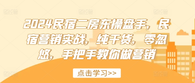 2024民宿二房东操盘手，民宿营销实战，纯干货，零忽悠，手把手教你做营销-轻松搞定副业 - 高效赚钱方法和建议