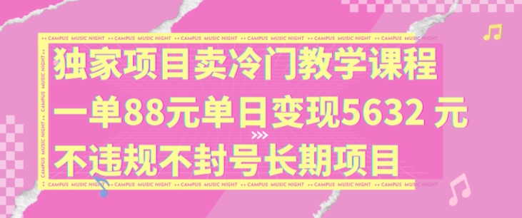 独家项目卖冷门教学课程一单88元单日变现5632元违规不封号长期项目【揭秘】-轻松搞定副业 - 高效赚钱方法和建议
