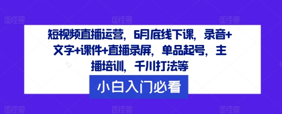 短视频直播运营，6月底线下课，录音+文字+课件+直播录屏，单品起号，主播培训，千川打法等-轻松搞定副业 - 高效赚钱方法和建议