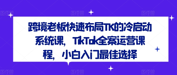 跨境老板快速布局TK的冷启动系统课，TikTok全案运营课程，小白入门最佳选择-轻松搞定副业 - 高效赚钱方法和建议