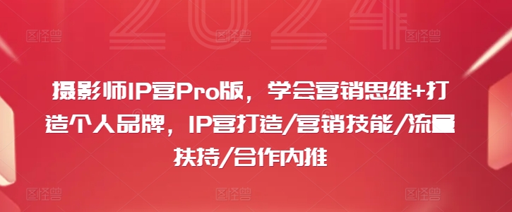 摄影师IP营Pro版，学会营销思维+打造个人品牌，IP营打造/营销技能/流量扶持/合作内推-轻松搞定副业 - 高效赚钱方法和建议