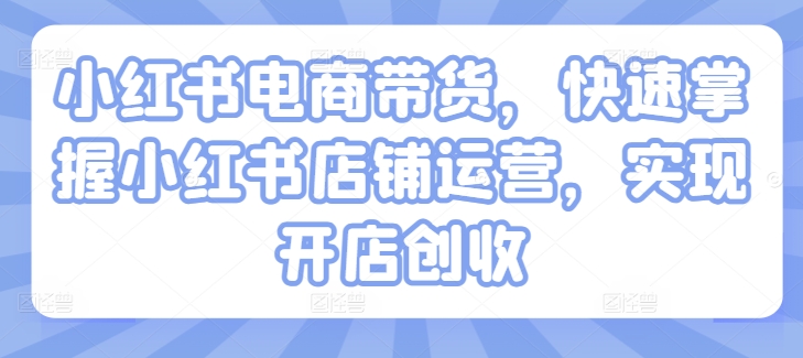 小红书电商带货，快速掌握小红书店铺运营，实现开店创收-轻松搞定副业 - 高效赚钱方法和建议