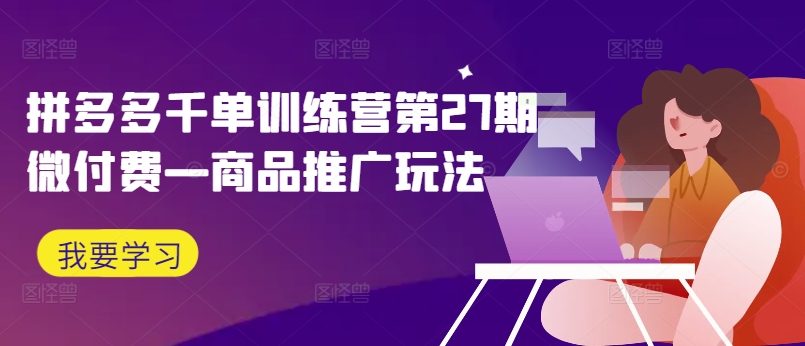 拼多多千单训练营第27期微付费—商品推广玩法-轻松搞定副业 - 高效赚钱方法和建议