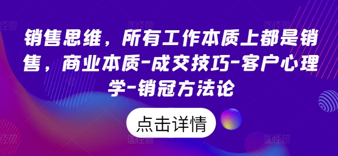 销售思维，所有工作本质上都是销售，商业本质-成交技巧-客户心理学-销冠方法论-轻松搞定副业 - 高效赚钱方法和建议