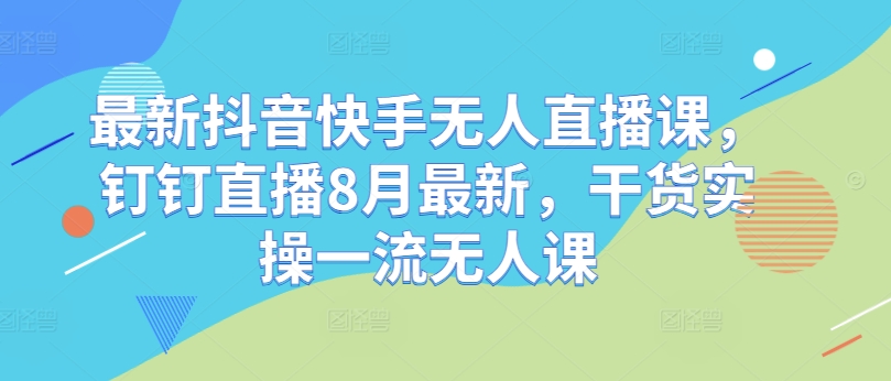 最新抖音快手无人直播课，钉钉直播8月最新，干货实操一流无人课-轻松搞定副业 - 高效赚钱方法和建议