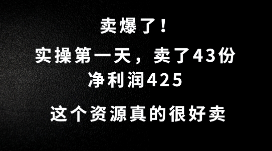 这个资源，需求很大，实操第一天卖了43份，净利润425【揭秘】-轻松搞定副业 - 高效赚钱方法和建议