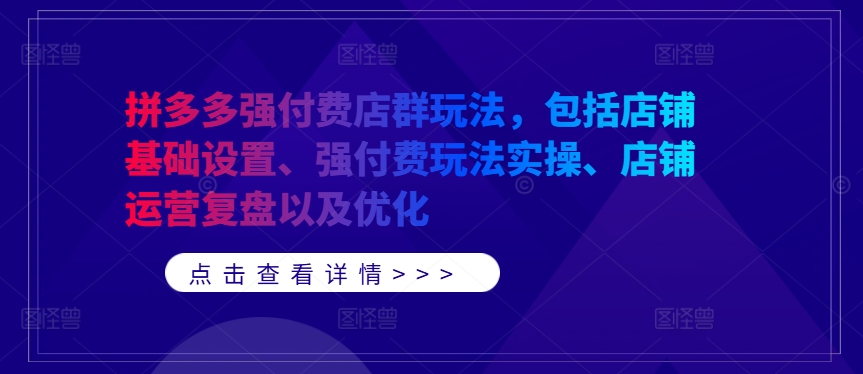 拼多多强付费店群玩法，包括店铺基础设置、强付费玩法实操、店铺运营复盘以及优化-轻松搞定副业 - 高效赚钱方法和建议