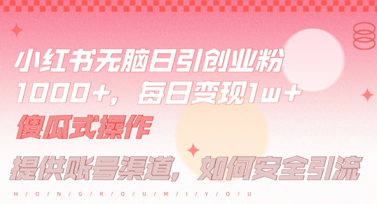 小红书无脑每日引流创业粉500+，小白每天只花半小时，躺赚长尾收益【揭秘】-轻松搞定副业 - 高效赚钱方法和建议