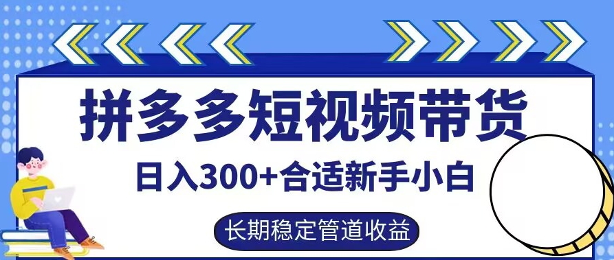拼多多短视频带货日入300+有长期稳定被动收益，合适新手小白【揭秘】-轻松搞定副业 - 高效赚钱方法和建议