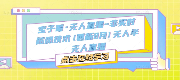 宝子哥·无人直播-非实时防风技术(更新9月)无人半无人直播-轻松搞定副业 - 高效赚钱方法和建议
